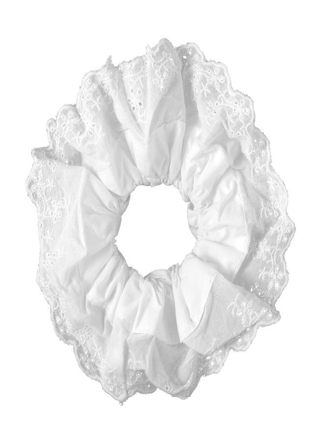 Dimeho White Scrunchies for Women Large Lace Scrunchies Elastic Hair Ties No Damage Double Layer Hair Bands (white) - Image 1